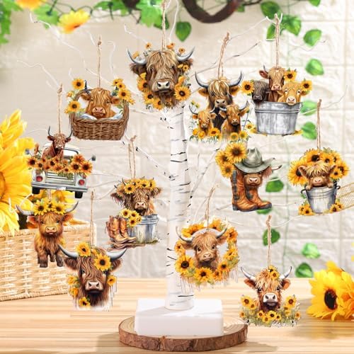 Wenqik 36 Pcs Yellow Highland Cow Hanging Ornament