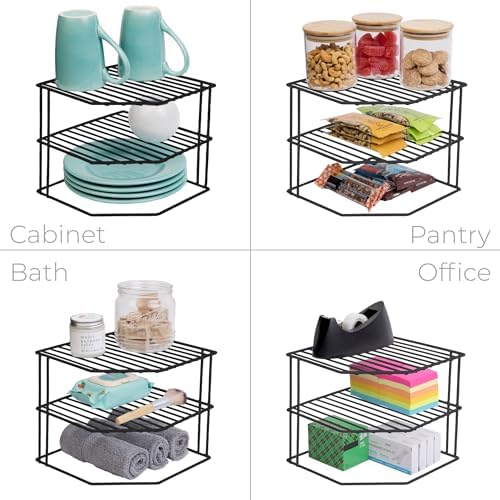 3-Tier Kitchen Corner Shelf Rack - Steel Frame - Black