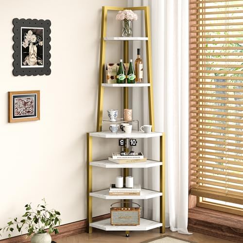 VECELO 6 Tier Corner Shelf with Metal Frame