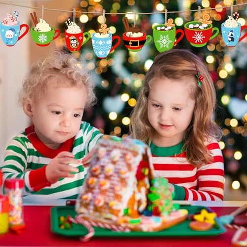 Whaline 24Pcs Winter Wood Hanging Ornaments