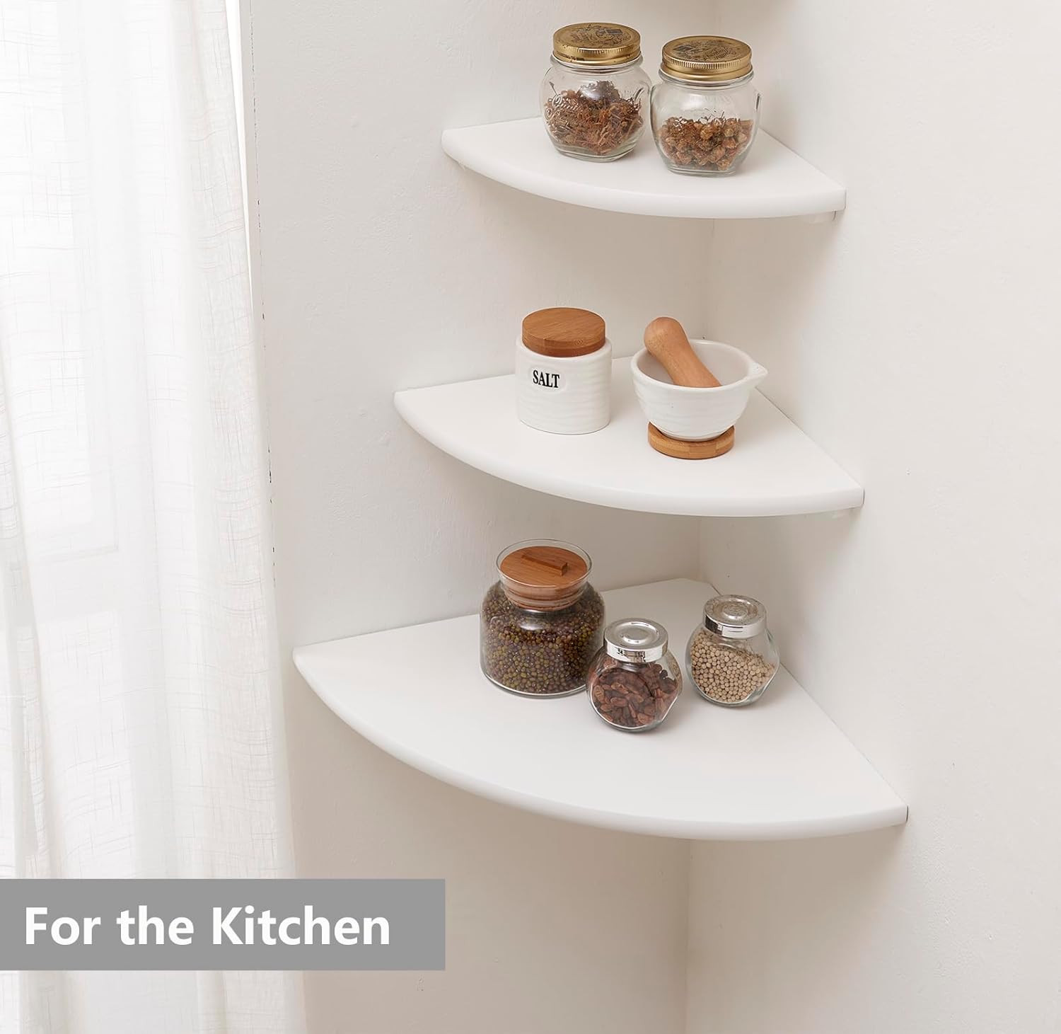 White Solid Oak Corner Shelf Wall Mount