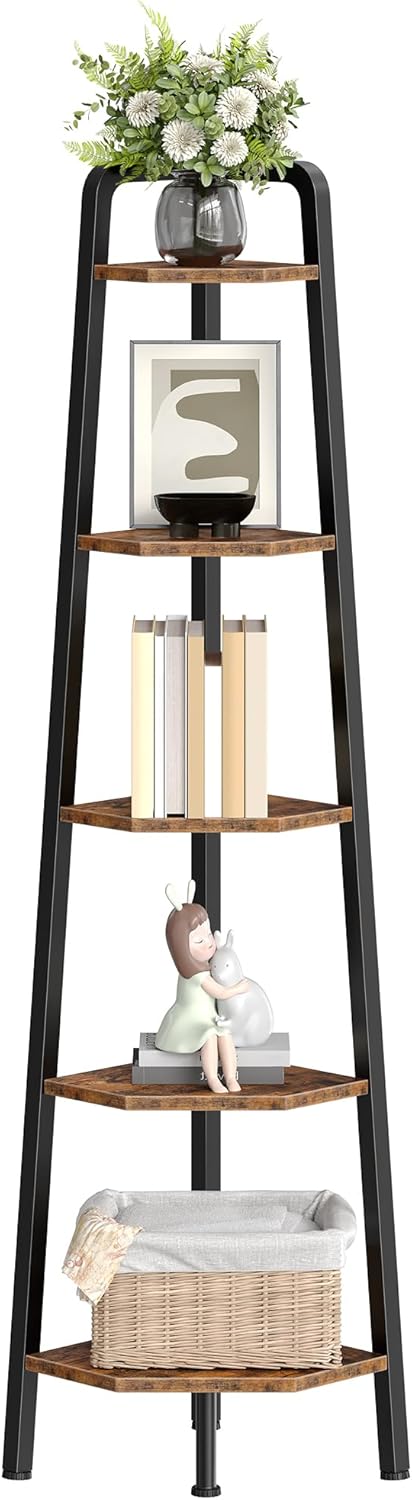 CHOEZON 5-Tier Corner Shelf 596 Tall Metal Ladder Bookshelf