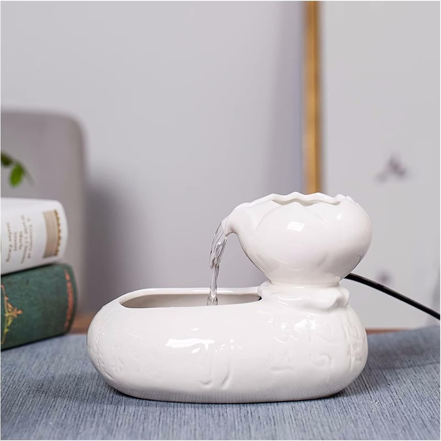 HIHELO Indoor Tabletop Waterfall Fountain with Zen Design and Ceramic Look