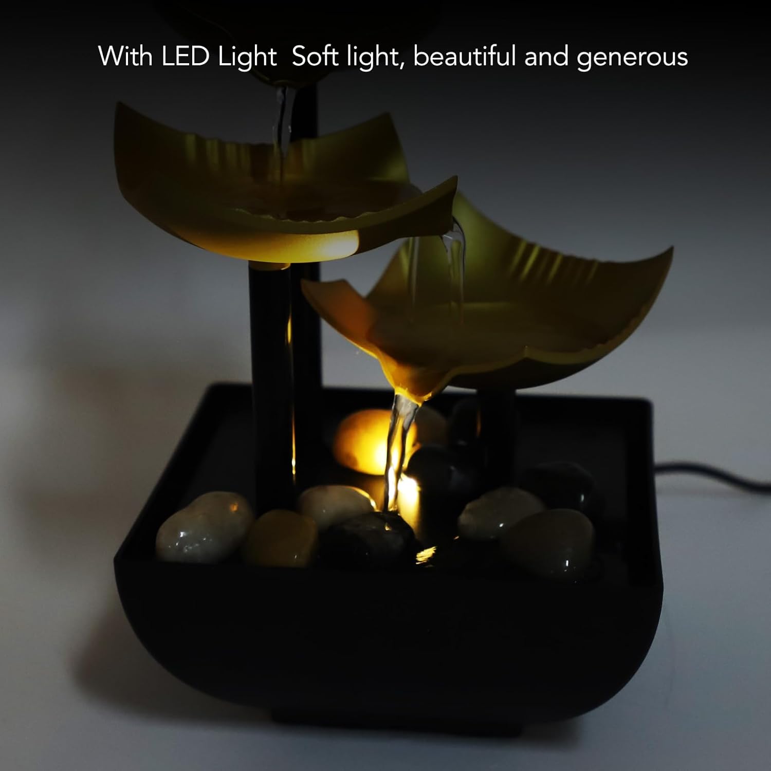 3 Tier Desktop Fountain with LED Light and Stones