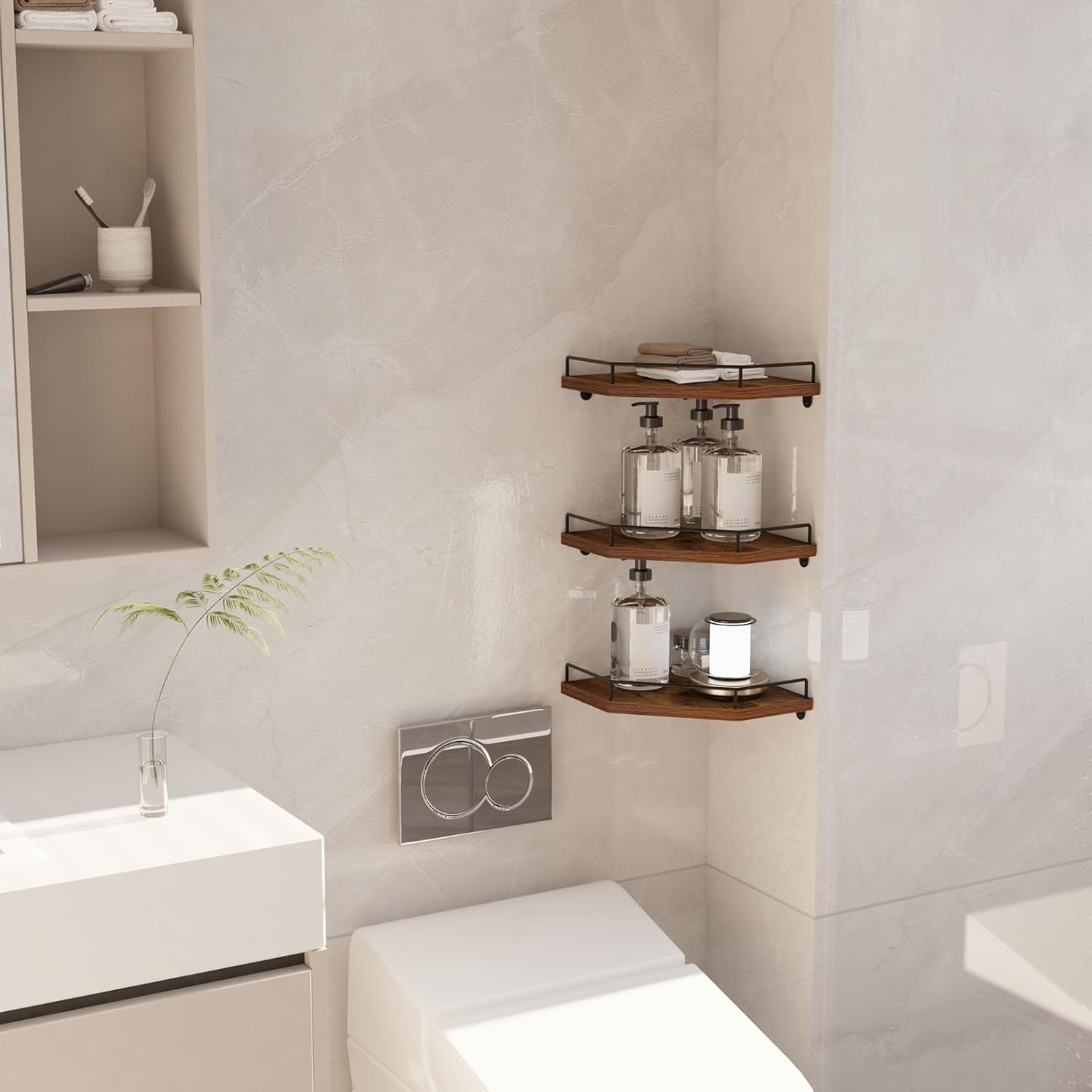 Trwcrt Corner Shelf Wall Mounted Set of 3 Brown