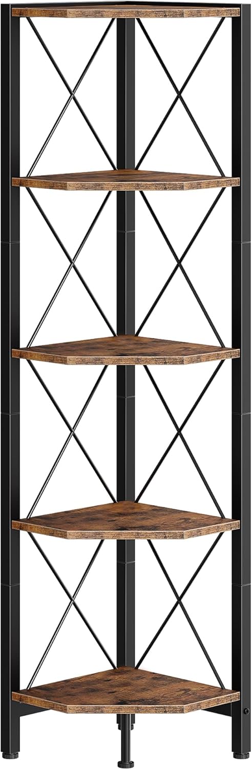 5-Tier Corner Shelf Rustic Brown and Black TCJ12BF