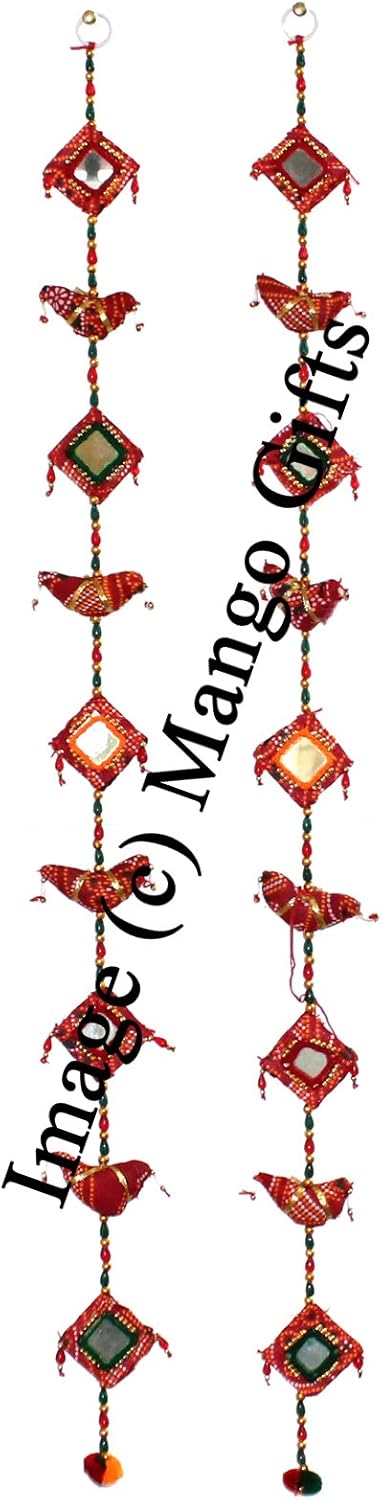 Indian Handmade Mobile String Door Hanging Mirror Work Ornaments Pair