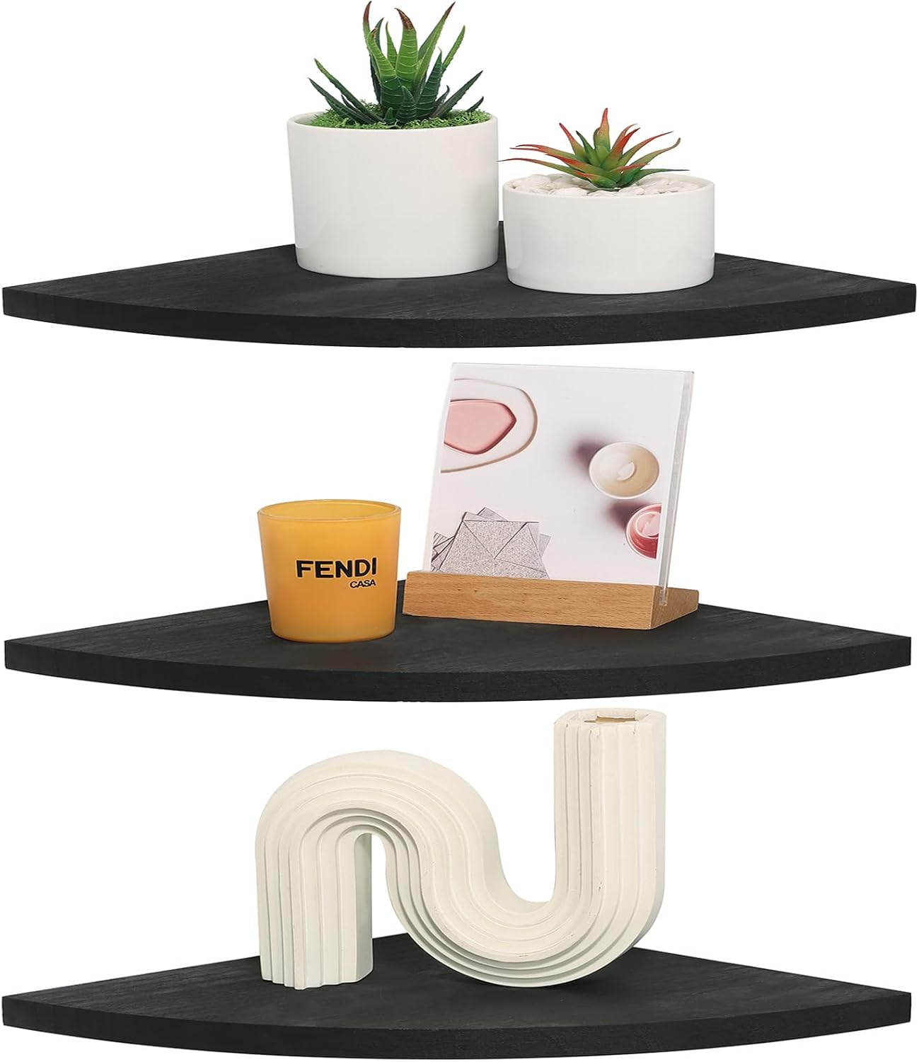 Wood Corner Floating Shelf with Cable Raceway - 10 Inch Black