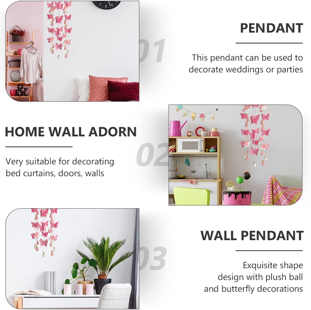 1pc Home Kids Plush Wall Hanging Butterfly Decoration