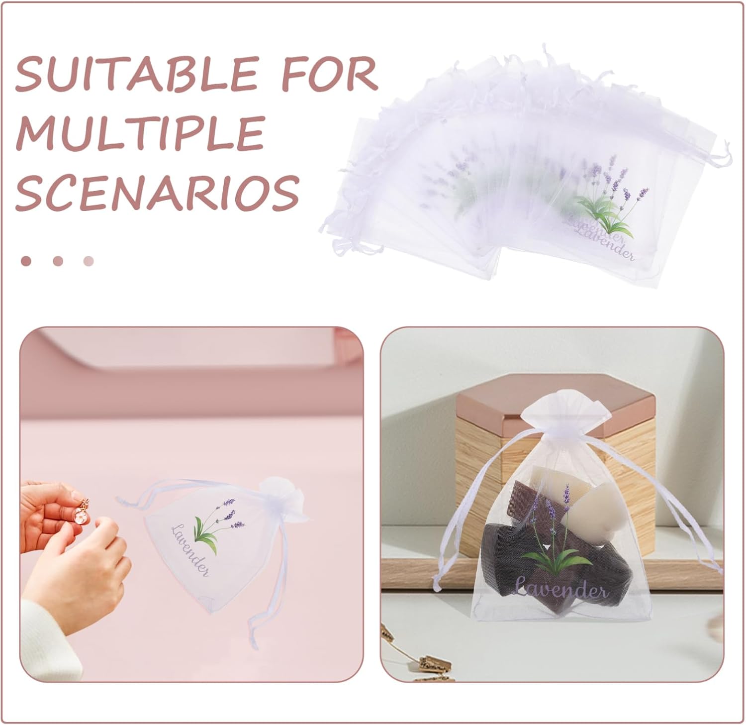 Amosfun 20pcs Organza Lavender Sachets Bags Drawstring Closure Spacious Storage