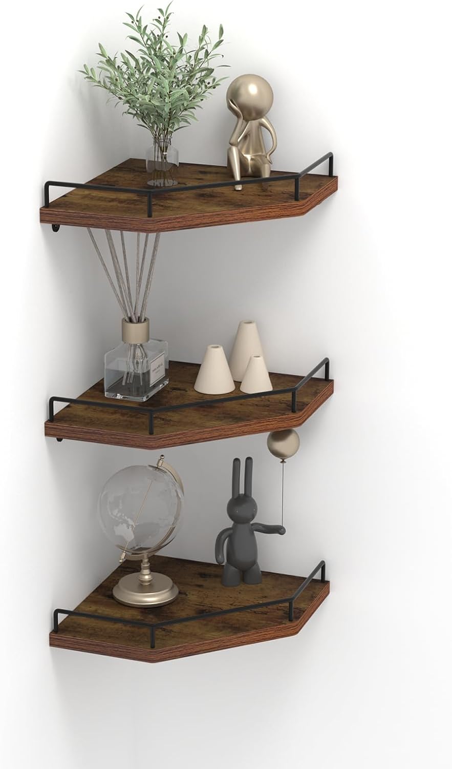 Trwcrt Corner Shelf Wall Mounted Set of 3 Brown