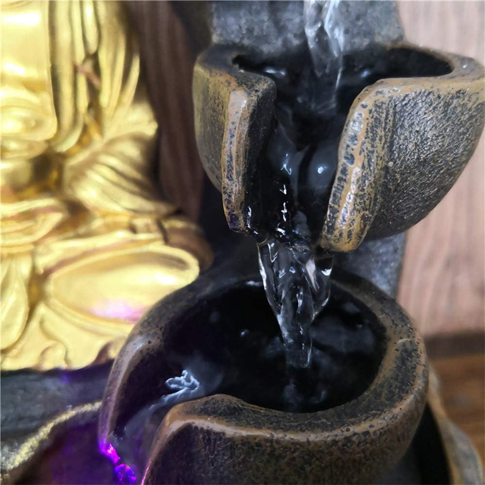118in Buddha Tabletop Waterfall Fountain for Home Office Bedroom - Gold