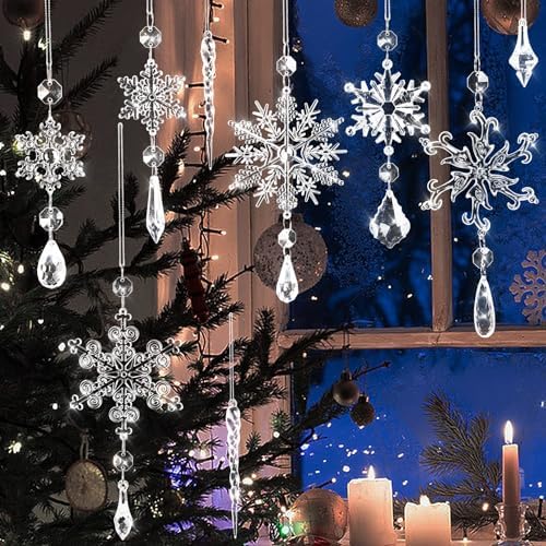Crystal Snowflake Ornaments Set 16pcs for Christmas Tree