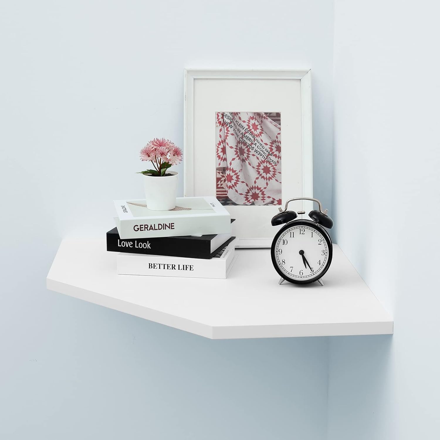 White Floating Corner Shelf with Cable Hole