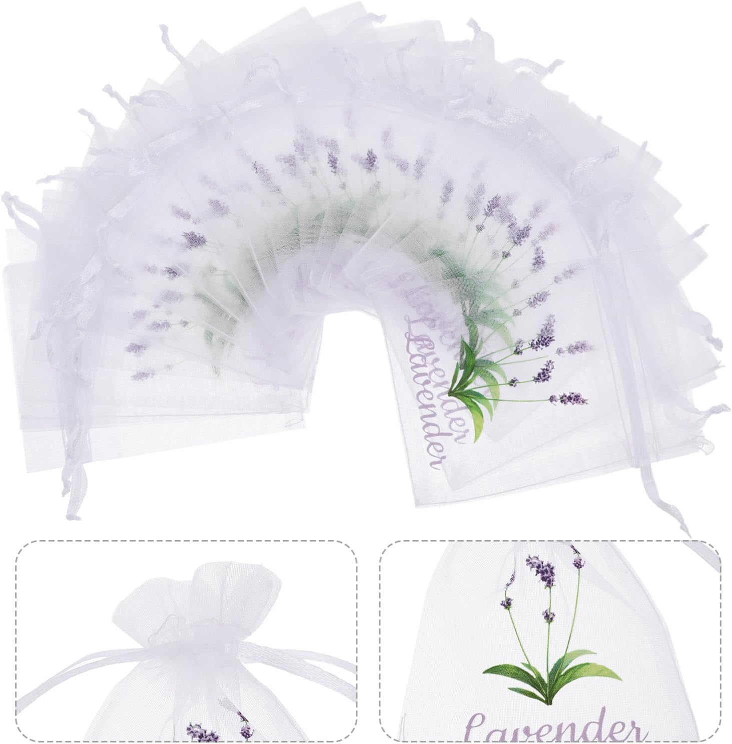 20pcs Lavender Embroidered Organza Sachet Bags for Herbs Spices Jewelry
