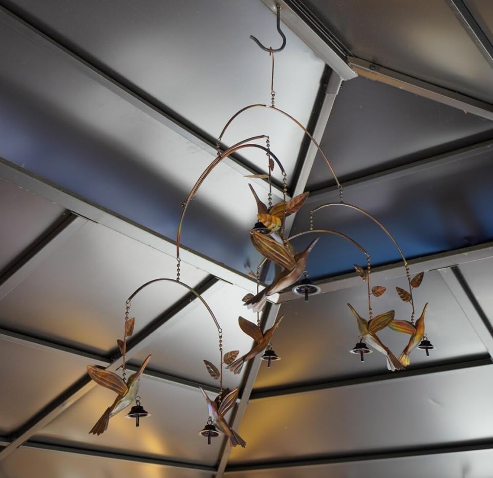 Metal Hummingbird Garden Mobile with Bells - Handcrafted Wind Chime Decor
