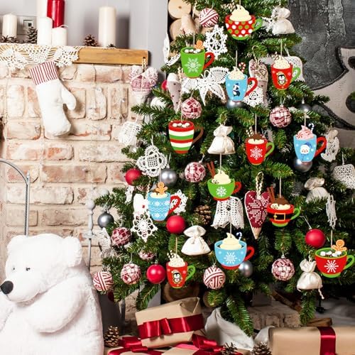 Whaline 24Pcs Winter Wood Hanging Ornaments