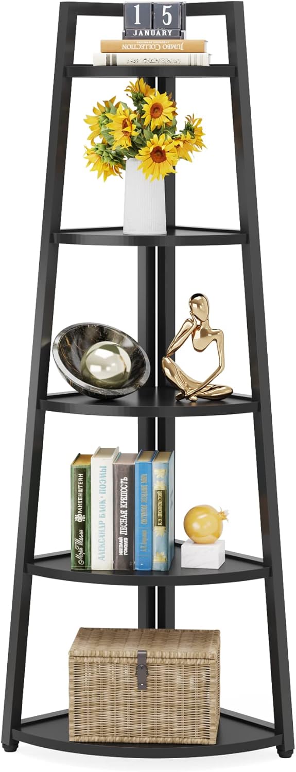 Tribesigns 70 Inch Tall Corner Shelf Black