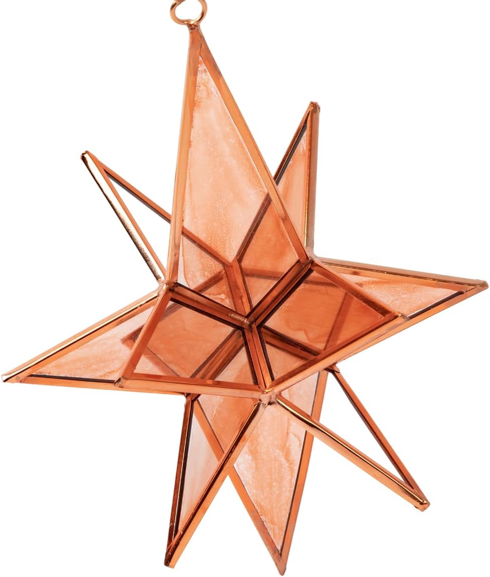 Handcrafted Stained Glass Moravian Star 3D Ornament Rose Gold Large