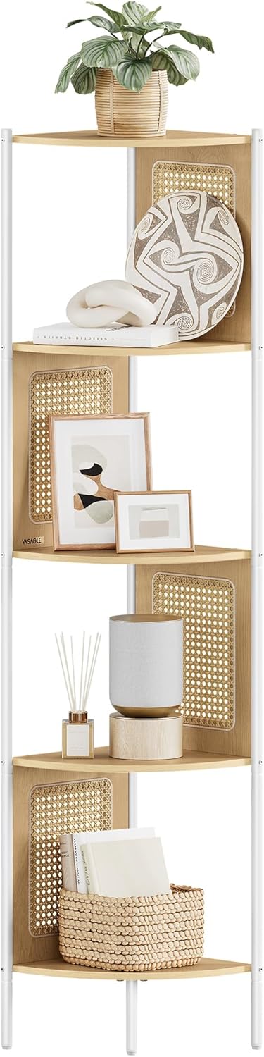 VASAGLE 5-Tier Corner Shelf Stand Oak Beige