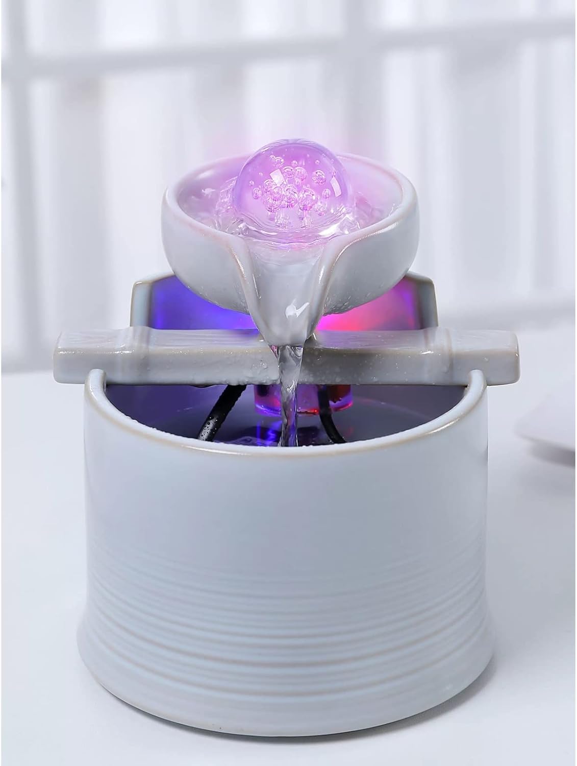 Modern Indoor Ceramic Water Fountain with Lights and Pump