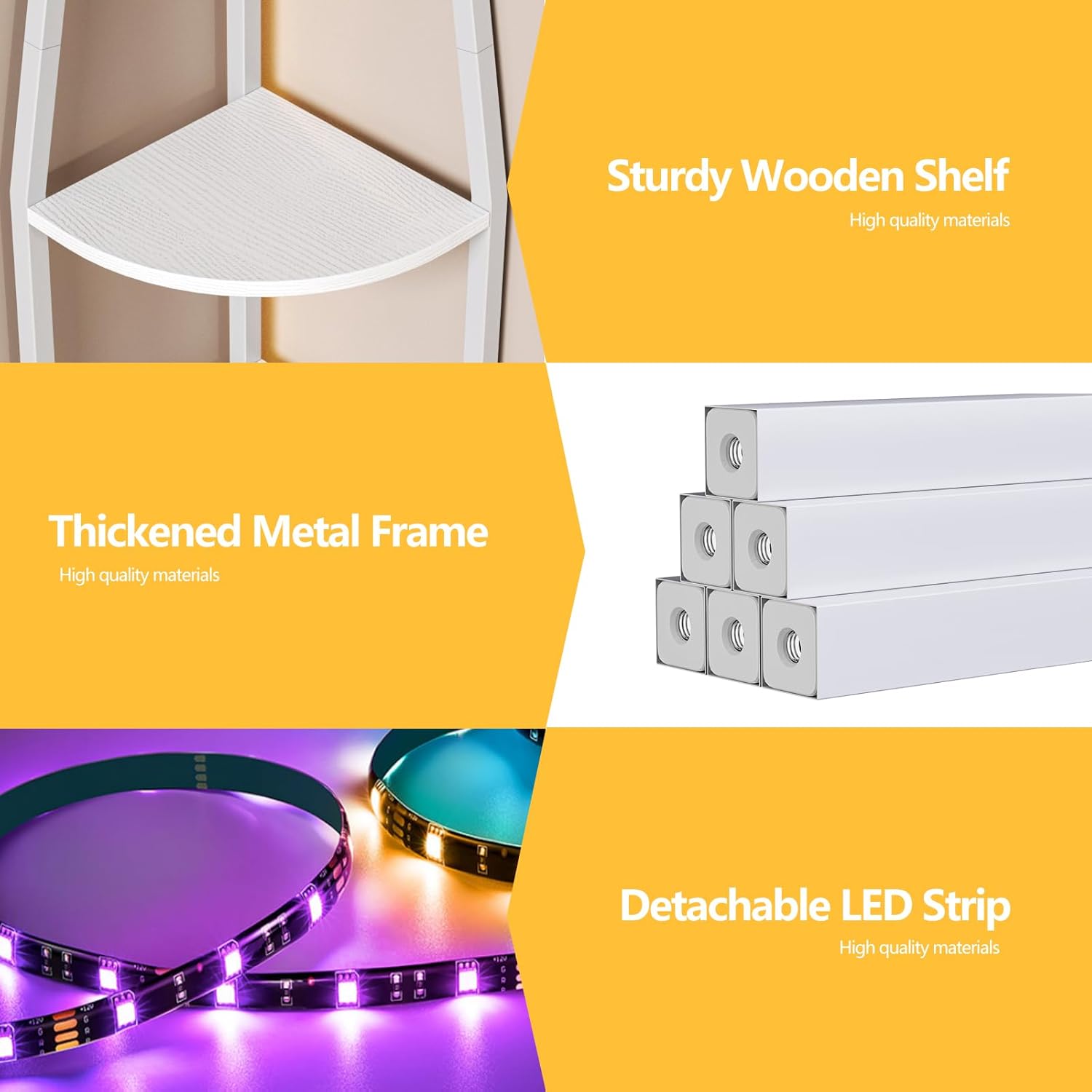 Furnulem 5 Tier Corner Shelf with LED Light