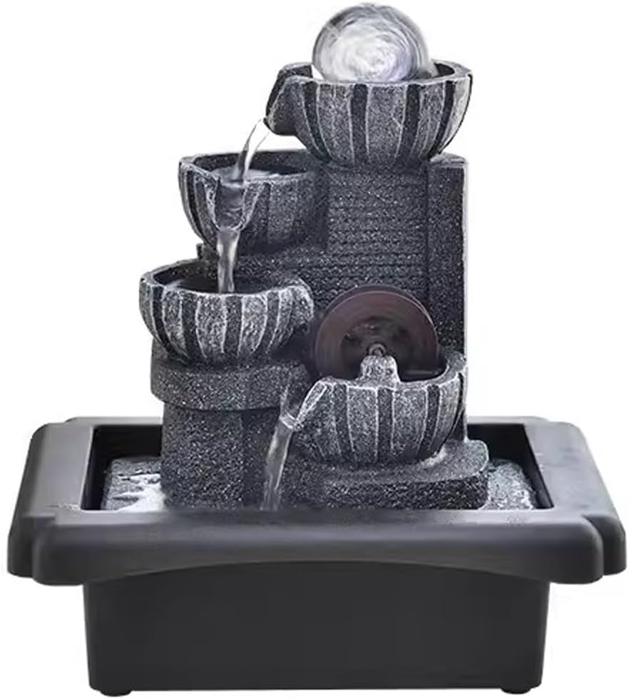 Tabletop Fountain with Rotating Beads and Flowing Water Decorations