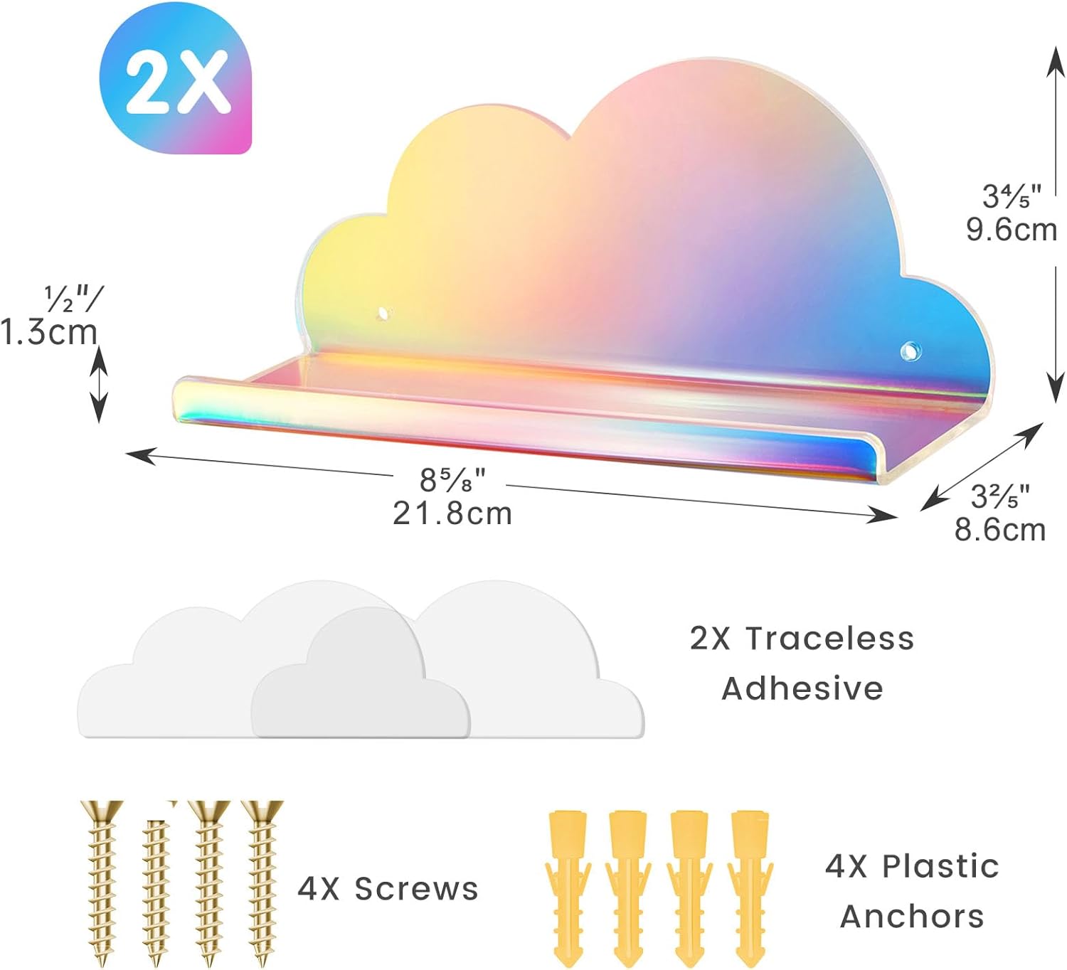 NiHome Iridescent Acrylic Floating Shelves 2 Pack