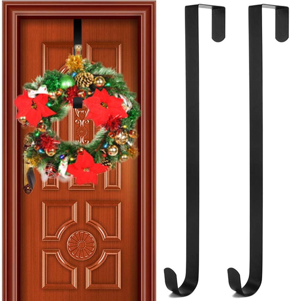 2 Pack Door Wreath Hanger Hooks 15 Inch Metal Black