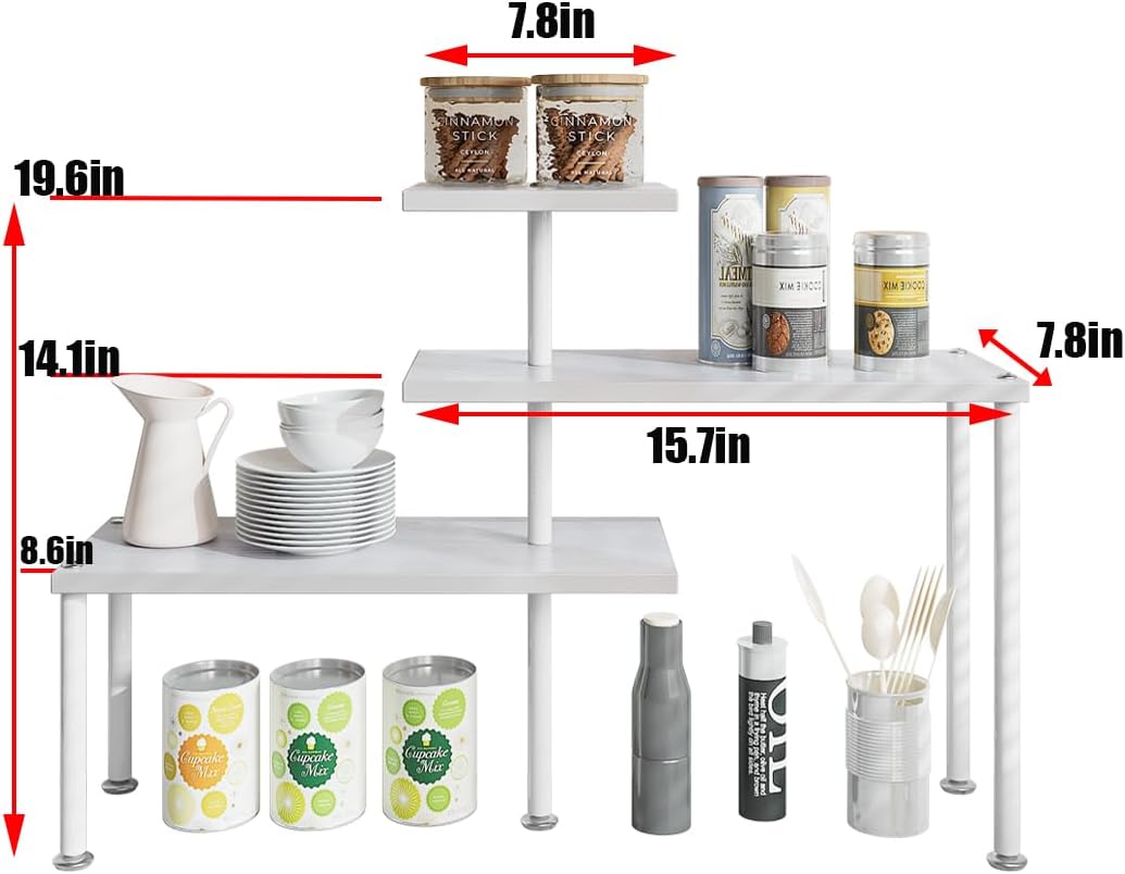 3 Tier Corner Shelf Organizer for Kitchen Bathroom White