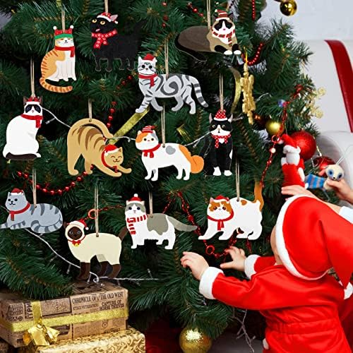 Amyhill 24 Pcs Wooden Cat Christmas Ornaments