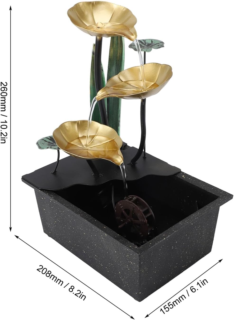 Metal Desk Fountain with Adjustable USB and LED Lights