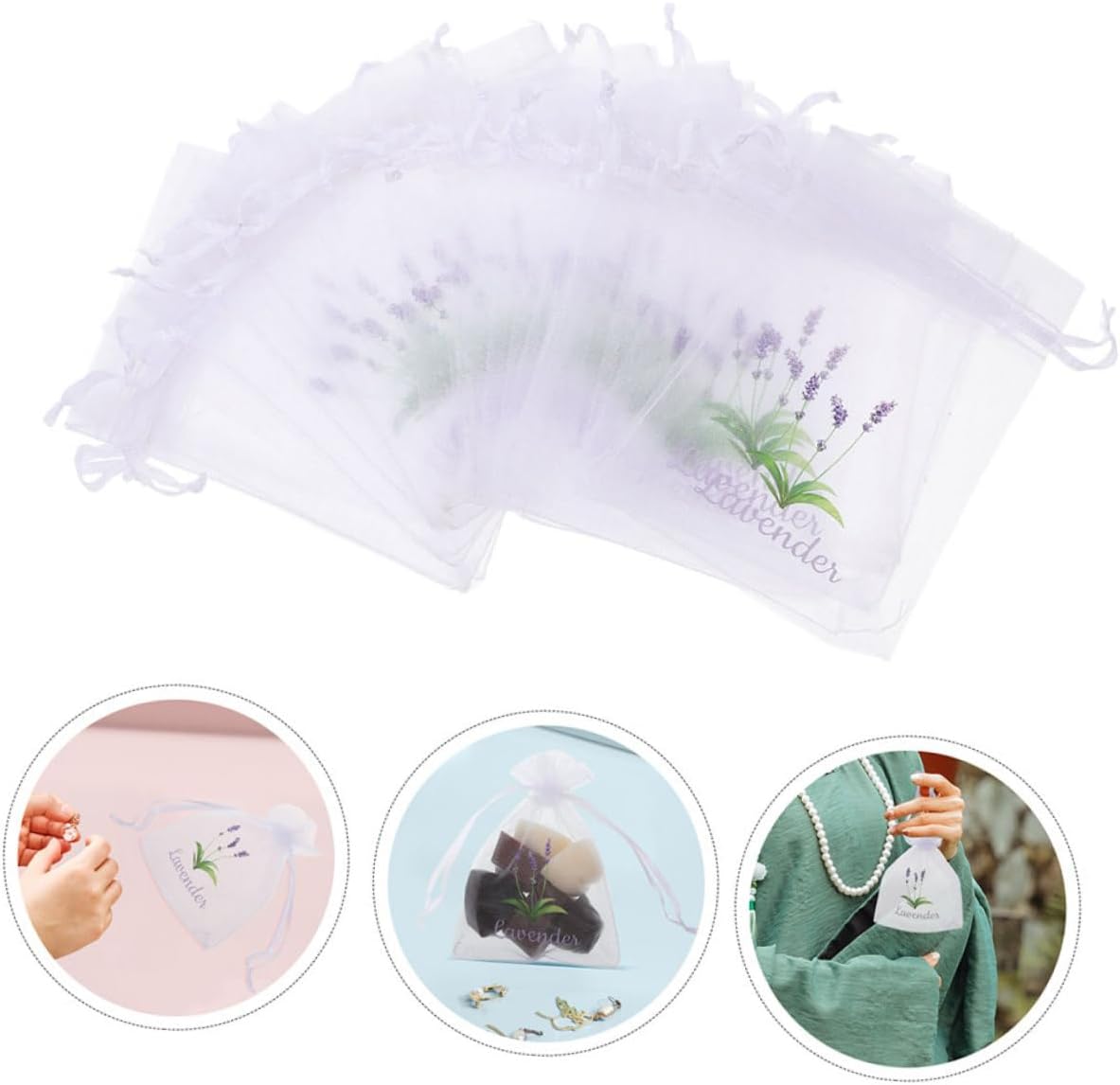 Garneck 20pcs Lavender Sachet Drawstring Mesh Pouches