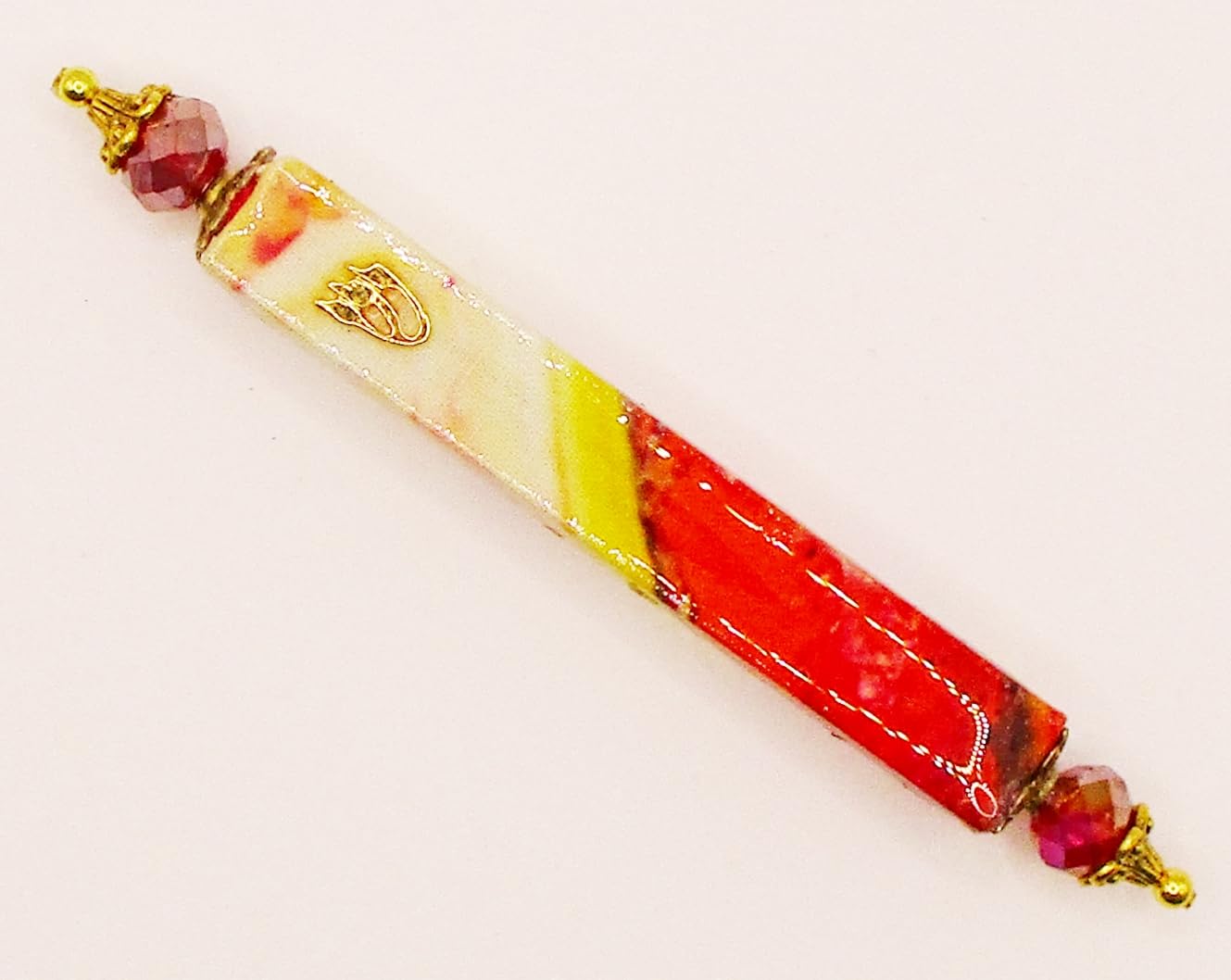 Red and Yellow Mezuzah Hanging Ornament