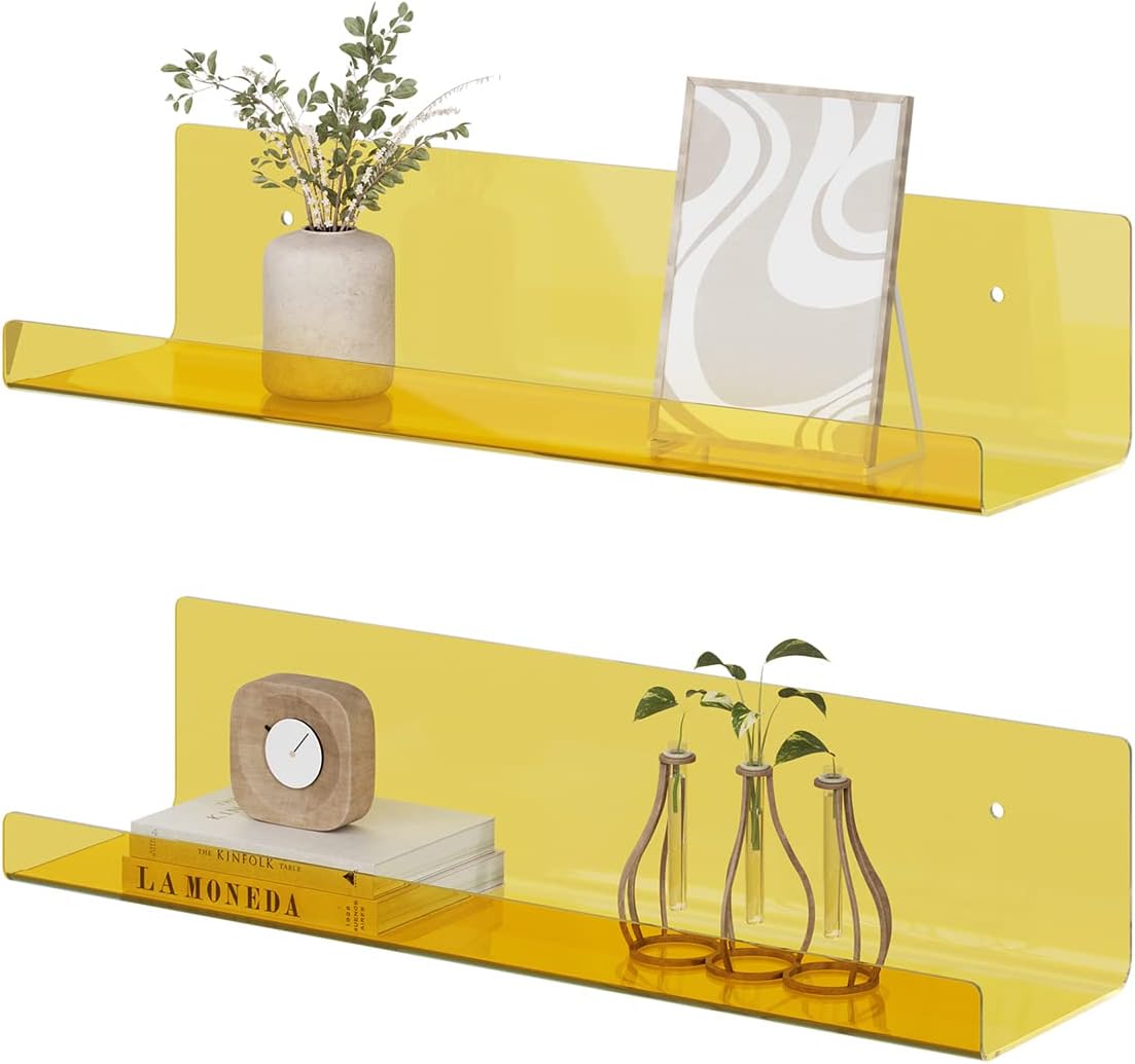RRG 15 Inch Acrylic Floating Shelves 2 Pack Yellow