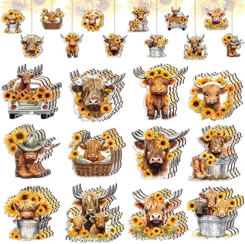 Wenqik 36 Pcs Yellow Highland Cow Hanging Ornament