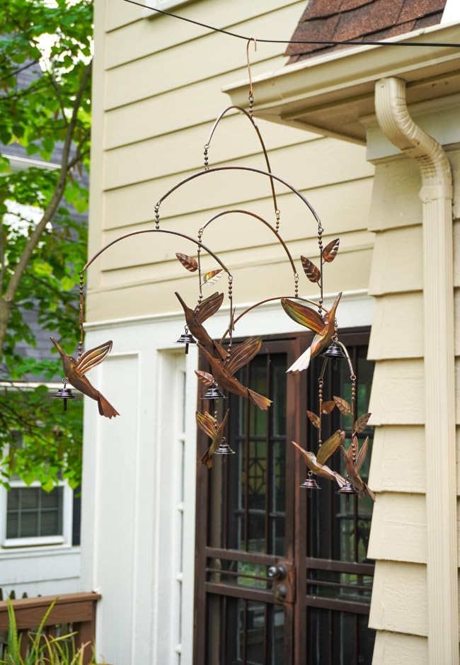 Metal Hummingbird Garden Mobile with Bells - Handcrafted Wind Chime Decor