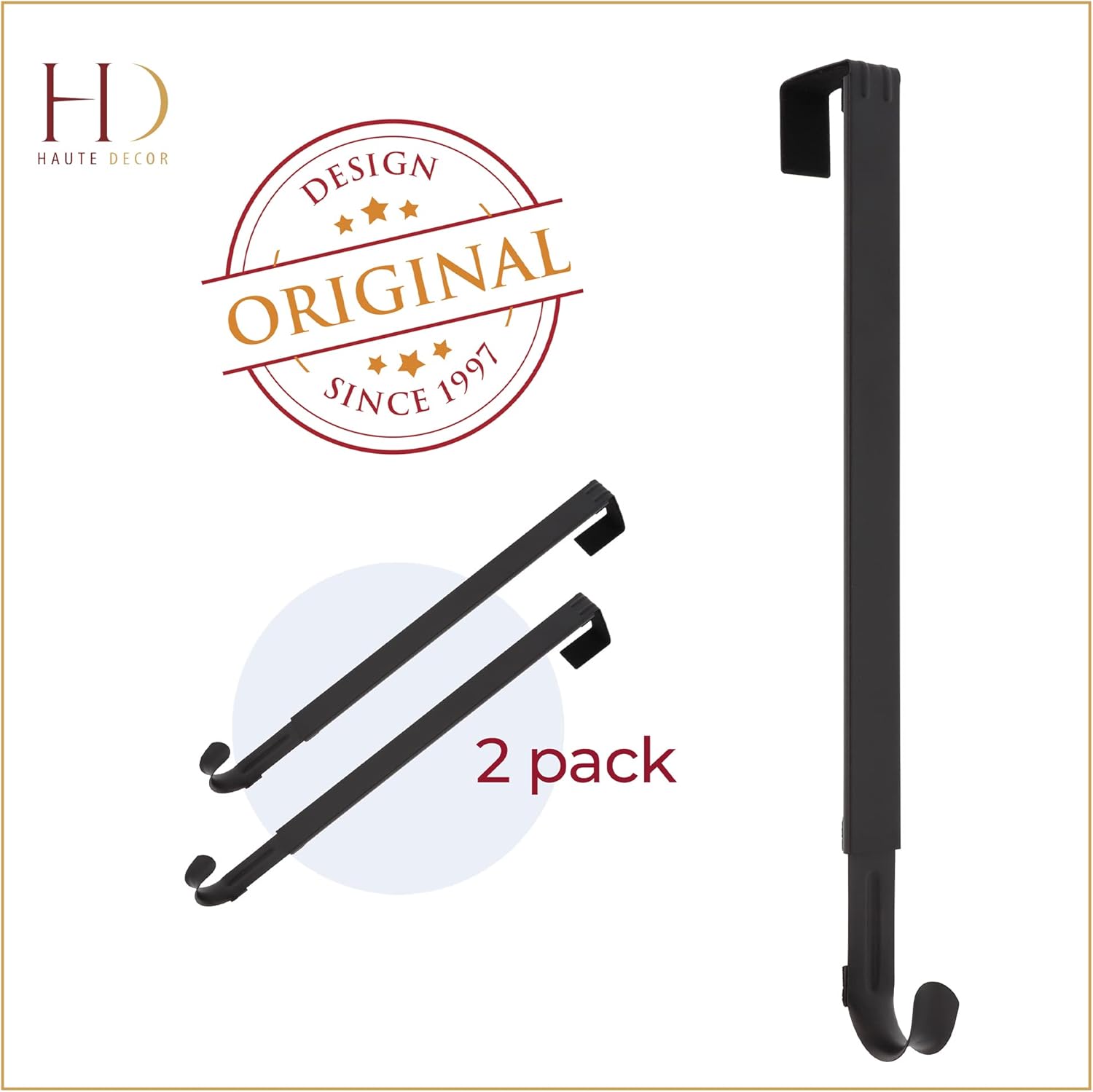 Haute Decor 2-Pack Adjustable Wreath Hanger Hook - Matte Black