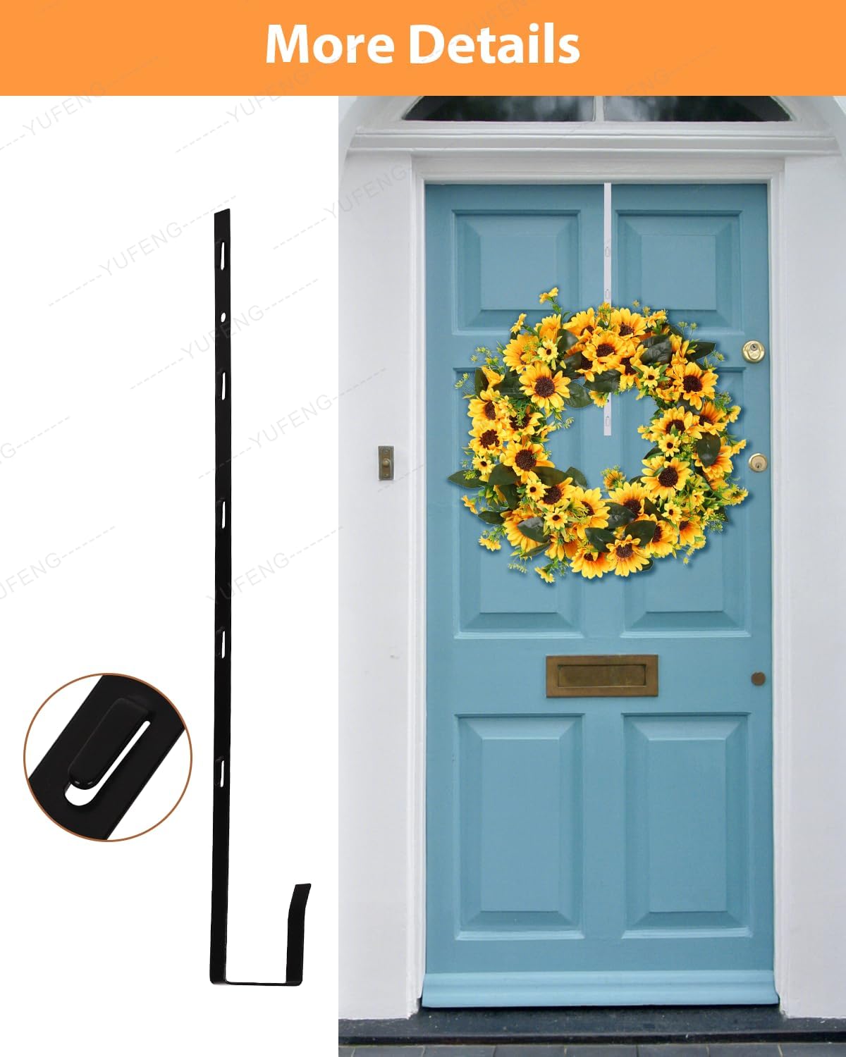 MOFUBAO 14 Inch Steel Wreath Hanger Hook Black