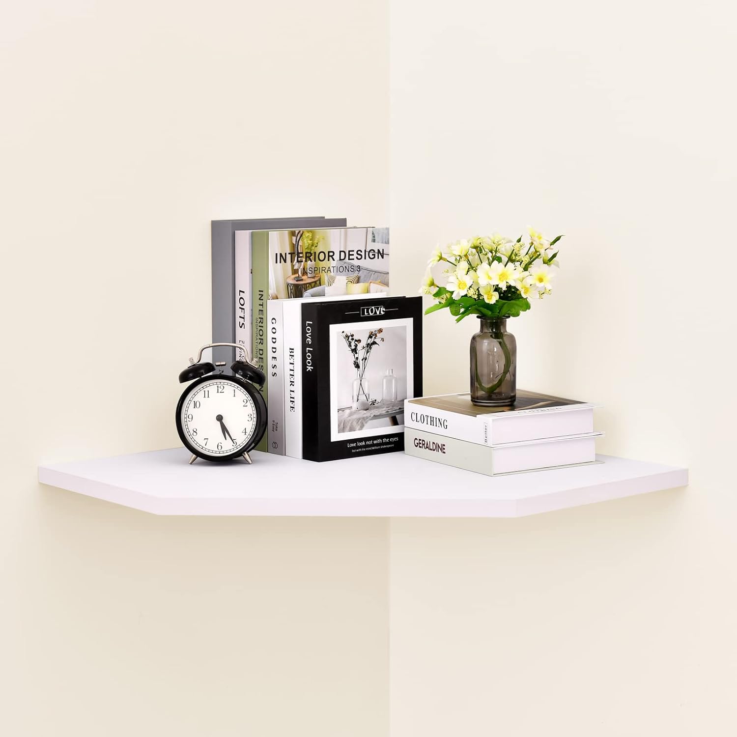 White Floating Corner Shelf with Cable Hole