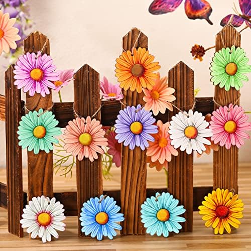 Maitys 36 Pcs Wooden Daisy Hanging Decorations
