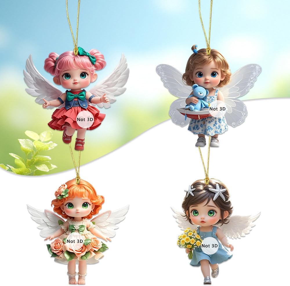 Crystal Effect Hanging Ornaments Set 4PCS Small Angel