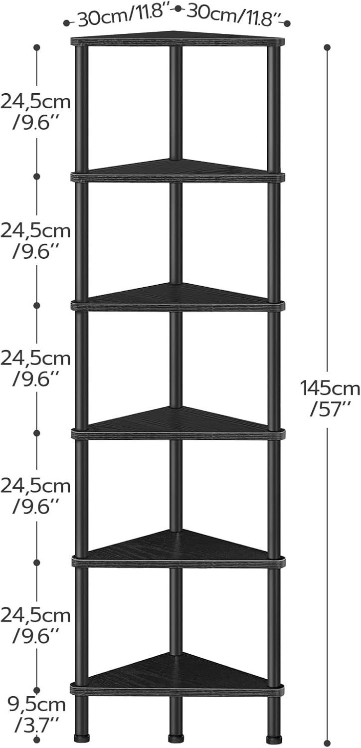 HOOBRO 6-Tier Corner Bookshelf with Metal Frame Black BK36CJ01