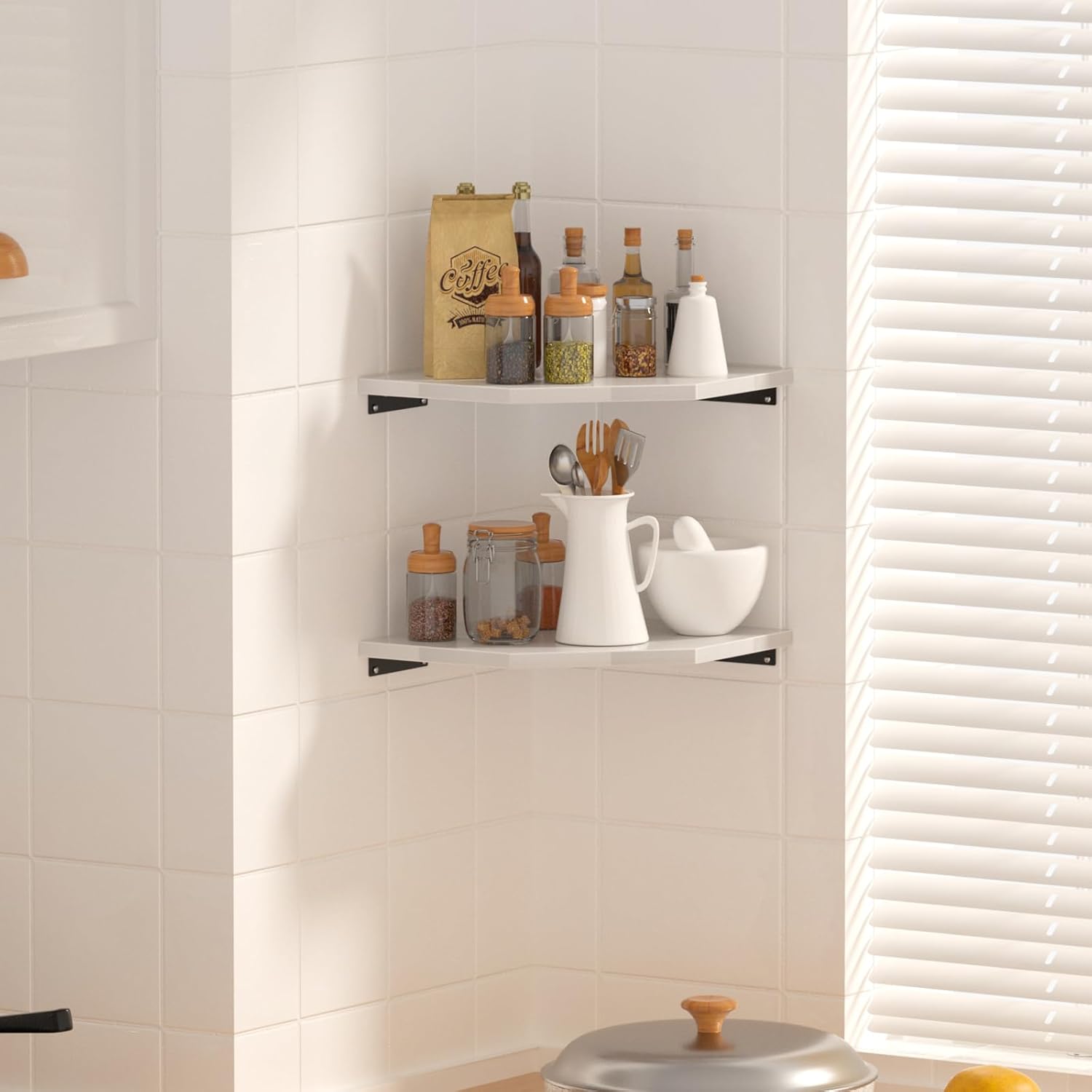 JJL Corner Shelf Wall Mounted 2 Tier 133 Inch Deep