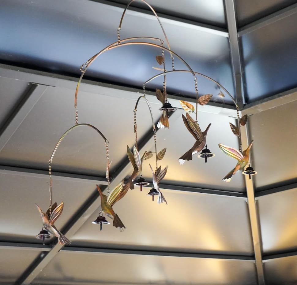 Metal Hummingbird Garden Mobile with Bells - Handcrafted Wind Chime Decor