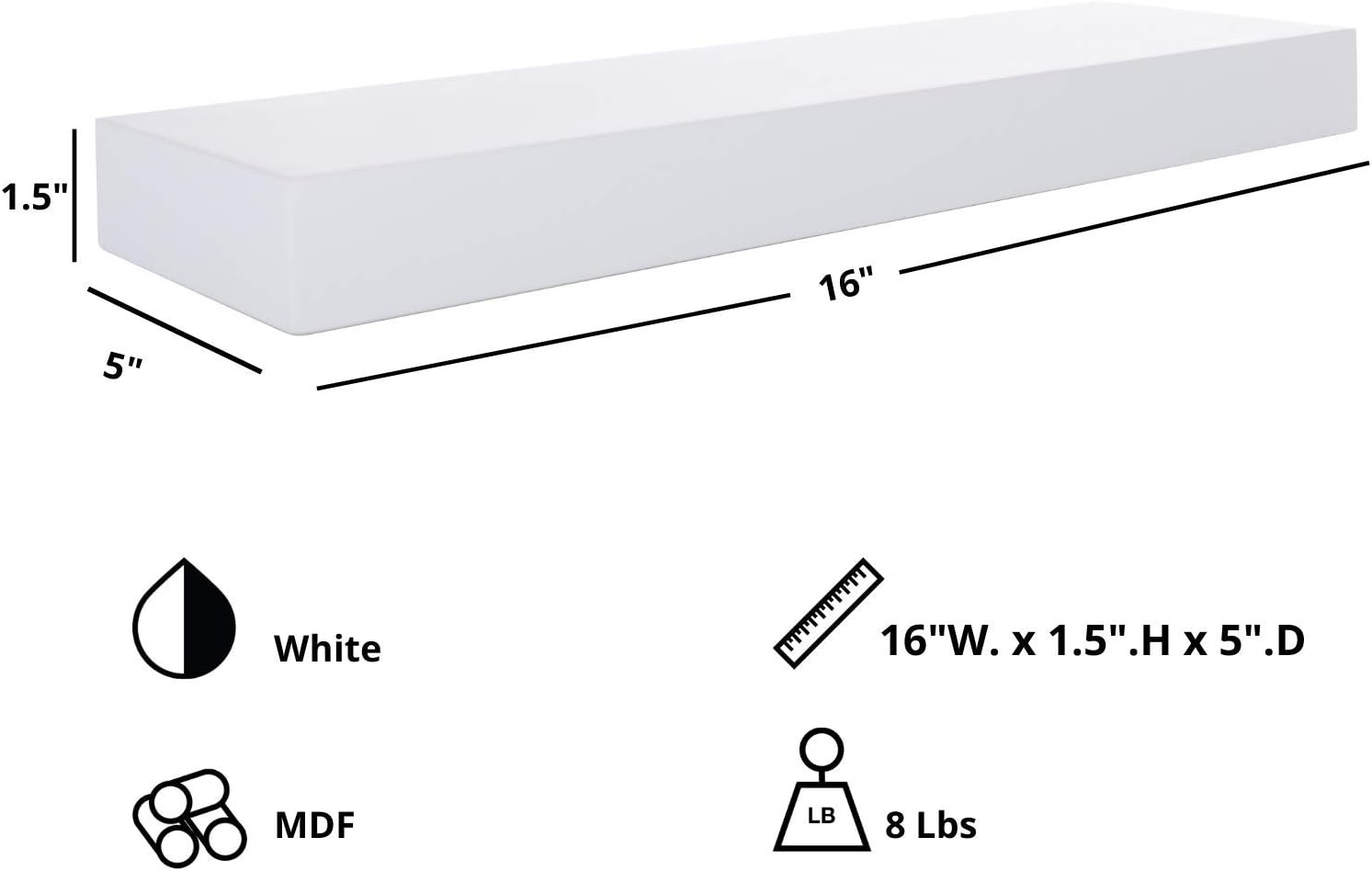 Kiera Grace White Floating Shelf for Home Dcor