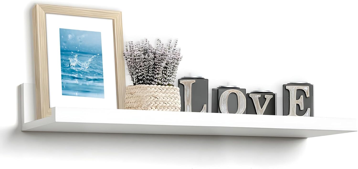 InPlace Durable Shelf with Picture Ledge - White Floating Wall Mount