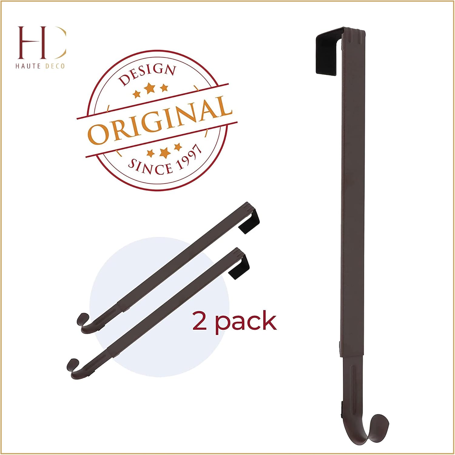 Haute Decor 2 Pack Adjustable Wreath Hanger - Matte Brown