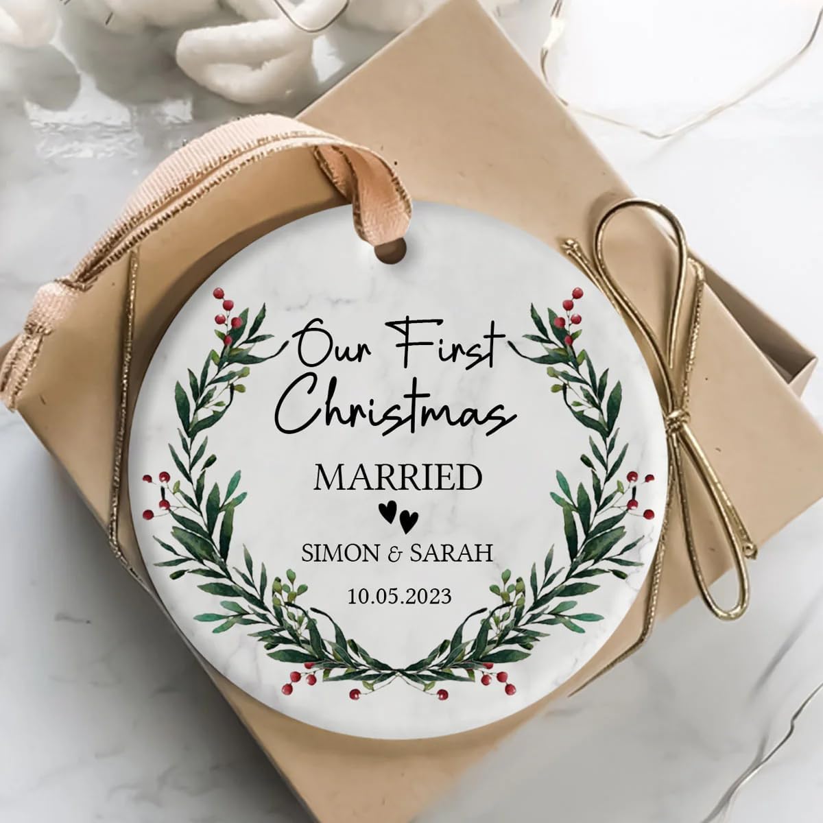 Personalized First Christmas Wedding Ornament for Newlyweds
