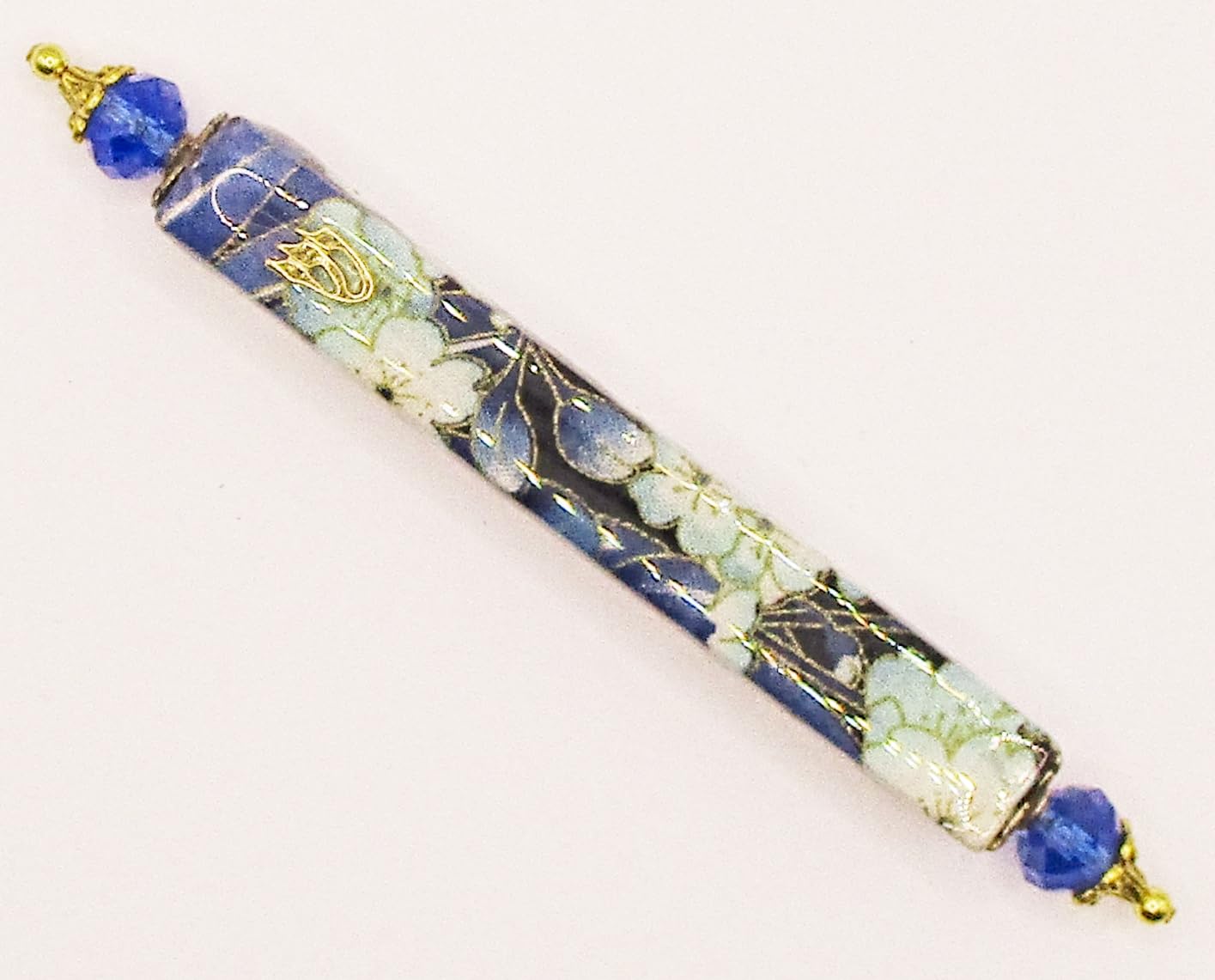 Handmade Blue and White Flowers Mezuzah